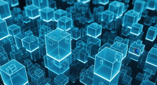 Abstract Blue Translucent Cubes Matrix - Powered by Adobe