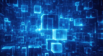 Abstract Blue Translucent Cubes Matrix