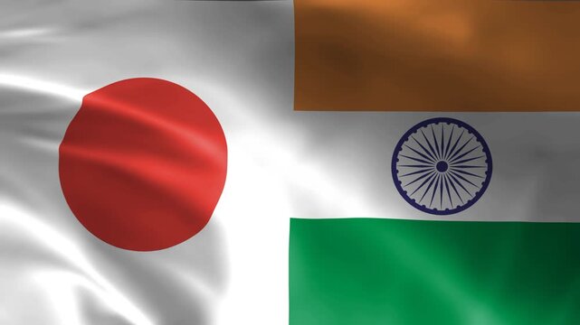 High detailed National flag of Japan and India waving. Realistic Slow Motion Animation. 4K Loop Motion Graphics