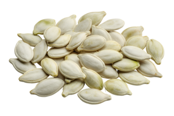 Pile of raw pumpkin seeds isolated on transparent background