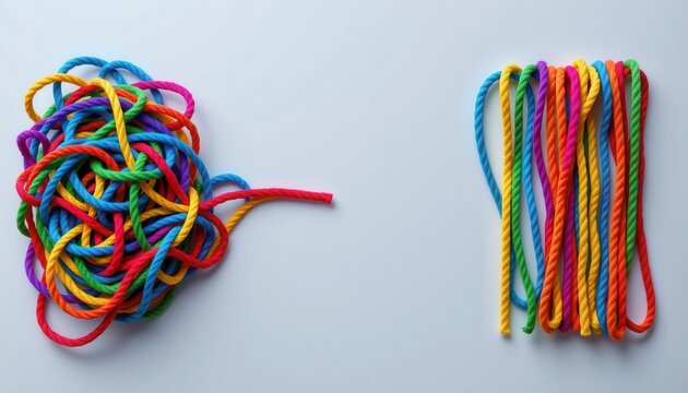 Colorful Knots and Strands of Rope on a Light Background for Creative Projects and Designs