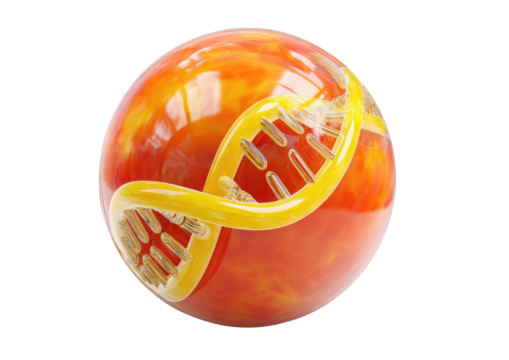 Glossy orb with yellow DNA strand on black background - Powered by Adobe