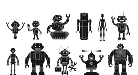 Obraz premium Diverse robot collection modern and classic styles for technology themes