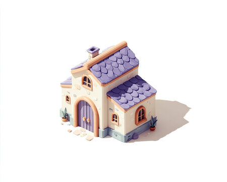 Low-poly model of charming stone cottage