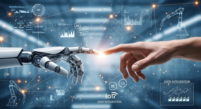 Artificial intelligence iot data integration human robot interaction technology concept future