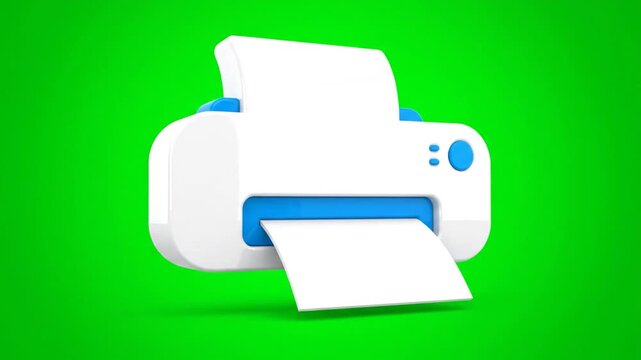 Dynamic 3D Printer Icon Animation Creating Paper on Green Screen Background