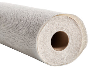White, textured roll of fabric, center core exposed