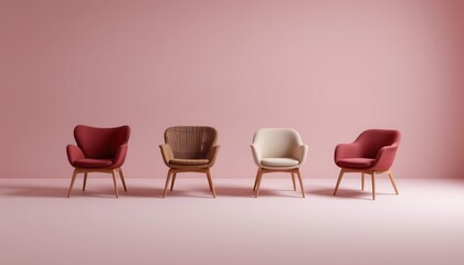 Obraz premium Modern Armchairs Collection on Soft Pink Background with Elegant Design and Stylish Furniture Arrangement