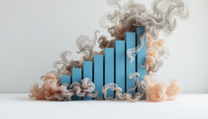 Abstract representation of business growth with colorful smoke and bar graph elements in an artistic composition