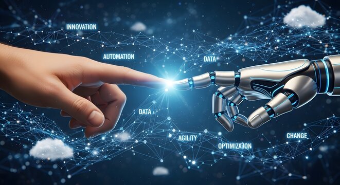 Automation innovation technology data cloud agility optimization change robot human connection