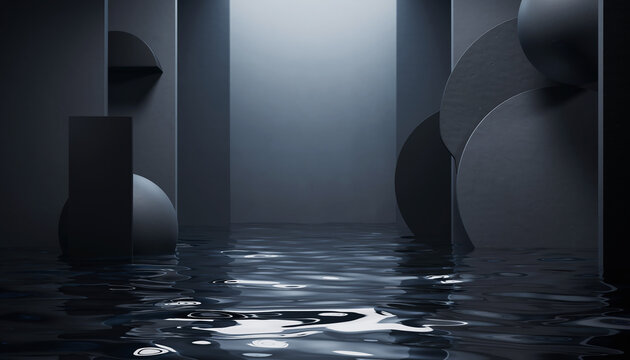 Grey Accented 3D Podium Floating Above Clear Water