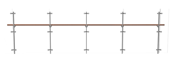 clean, modern safety barrier system illustrating the combination of glass, wood, and metal.