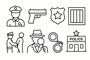  Law Enforcement Icons: A collection of meticulously crafted, minimalistic icons, each one symbolizing the essence of law enforcement, creating a visual narrative of justice and authority. 