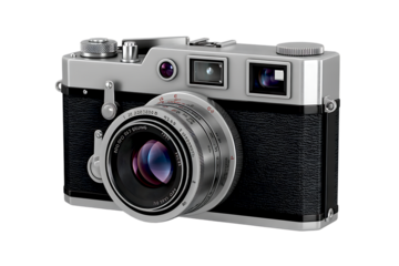 Vintage rangefinder camera classic analog photography equipment isolated on white background for photographers and collectors