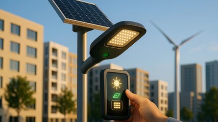 Innovative renewable energy sector engineering work highlights solar panels and wind turbines enhancing urban sustainability and modern living