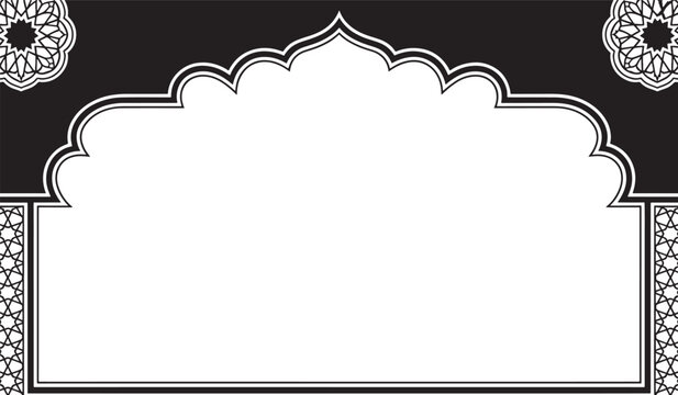 Elegant Islamic arch frame decorative vector border with geometric patterns perfect for Ramadan greetings and cultural designs