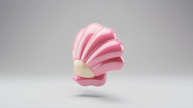 A glossy pink and cream stylized seashell-shaped object floating on a light grey background.
