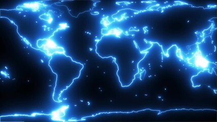 Neon glowing blue world map icon animation  creating a futuristic and technological feel on background... - Powered by Adobe