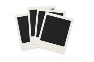 Blank instant film frames for memories, nostalgia, and storytelling on transparent background