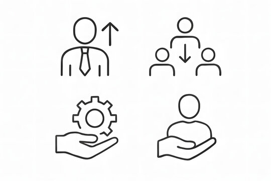 Business Icon Set: A collection of simple, stylized icons symbolizing key business concepts and processes, offering a clean, modern aesthetic for diverse applications. - Powered by Adobe