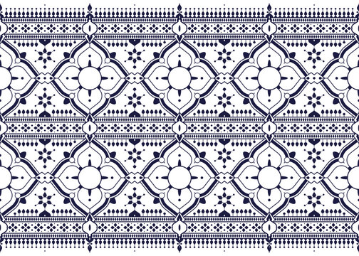 Floral, ethnic fabric seamless pattern, blue and white luxury style, design for cloth, carpet, batik, wallpaper, wrapping etc.