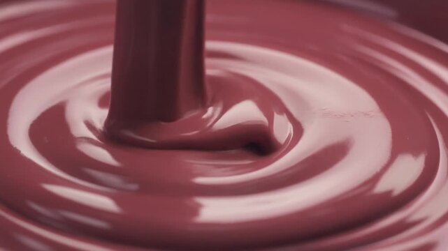 ruby chocolate being prepared, pastel-pink tones, glossy melted surface.