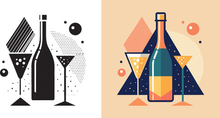 Celebrate moments with sparkling champagne and elegant glasses in this vibrant abstract festive design