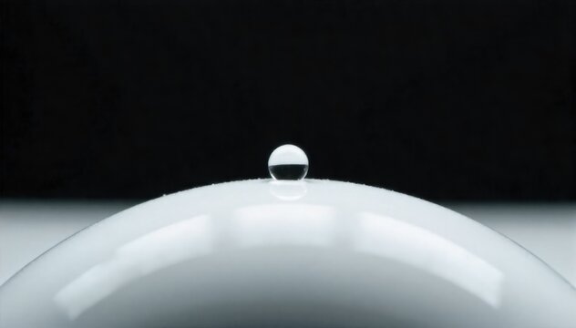 The gentle, rounded shape of a dewdrop or water droplet, reflecting softness and volume. A macro, close up shot of a single, perfectly formed water droplet. The droplet should be suspended or resting - Powered by Adobe