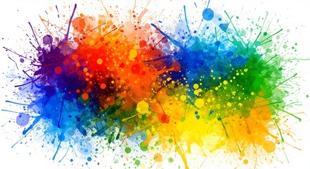 A vibrant, horizontal splash of paint in a full spectrum of colors, including blues, reds, oranges, yellows, greens, and purples, set against a white background.