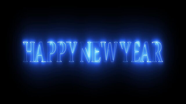 happy new year neon text animation on background greetings happy new year. 4k video animation.