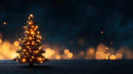 A beautifully decorated Christmas tree glowing with lights against a dark background, perfect for holiday themes and celebrations.
