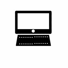 A simple black and white illustration of a laptop with a screen and a keyboard visible clearly