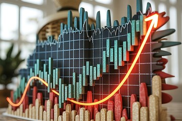 Conceptual stock market graph with arrow pointing upwards