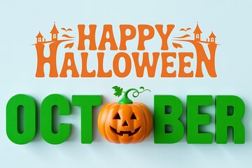 Happy halloween with pumpkin and october isolated on white background