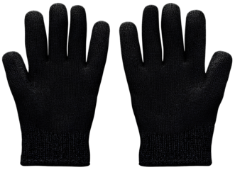 Black leather gloves isolated on a white background, featuring a pair of hands for work protection