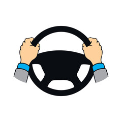 Vector illustration of a hand holding a car steering wheel