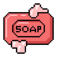 Pixel Soap Vector Ideal for gaming, bathroom, hygiene, health, or digital art themes requiring a simple retro 8-bit aesthetic.