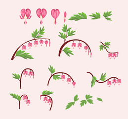 Bleeding Heart Flower Botanical Elements Collection