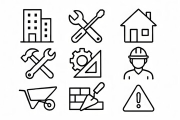 Fototapeta premium Building Icons: A collection of meticulously crafted building icons, each embodying the essence of construction and architectural design.