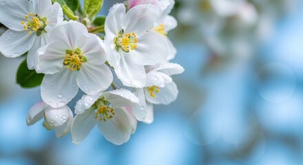 Fototapeta premium Delicate white apple blossoms in soft spring light