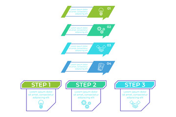 Infographic showcasing four distinct steps in workflow process. Each step clearly labeled with icons and easy to understand descriptions. Layout using bright colors to enhance clarity