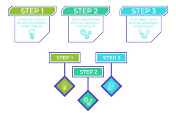Infographic presenting clear set of three steps to successfully complete project. Each step visually highlighted, guiding viewers through process efficiently