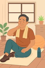 Peaceful Mature Man Cooling Down After Indoor Training &ndash; Gentle Self-Care and Relaxation Scene