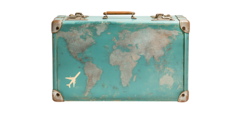 Vintage suitcase with world map, travel concept