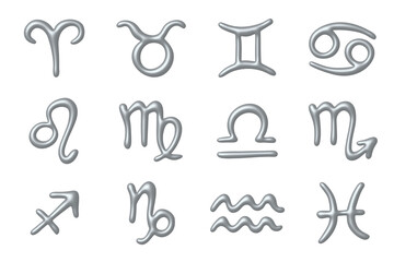 Set of 3d zodiac signs Astrology clipart Elements for design