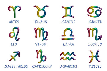 Set of 3d zodiac signs Astrology clipart Elements for design