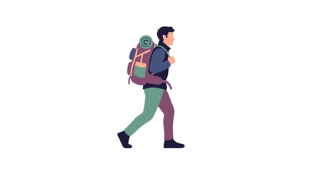 Adventurous hiker trekking with backpack, perfect for outdoor adventure or travel website, symbolizing exploration and healthy lifestyle, originally a scalable vector graphic