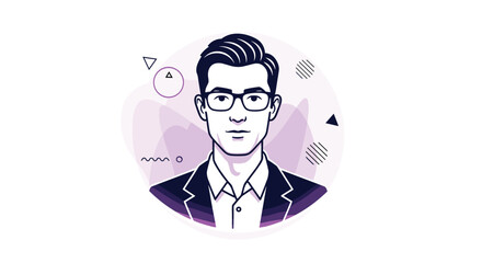 A stylishly dressed young man with glasses is looking directly at the viewer with a serious expression in a professional portrait.