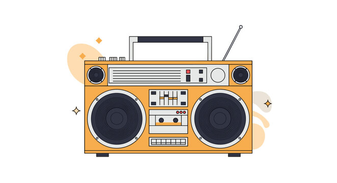 A retro boombox with a cassette player and radio in a vibrant yellow color.