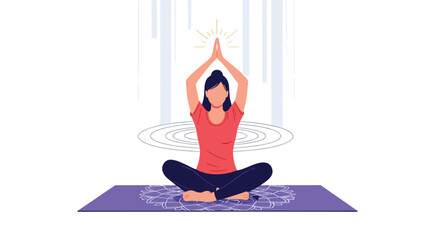 A person meditating on a yoga mat indoors.